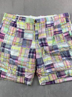 Brooks Brothers Mens Bermuda Shorts 40 Pink Purple Yellow Plaid Patchwork Chino